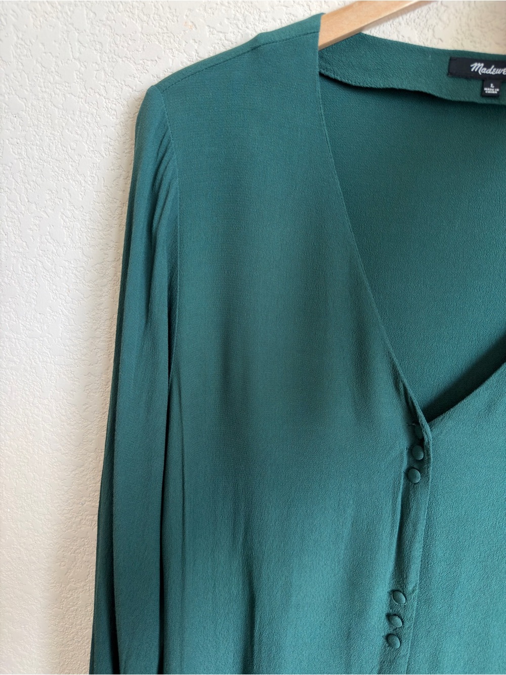 Madewell Novel Button Front Mini Dress Large Green V Neck Viscose Boho Aesthetic - Picture 9 of 13